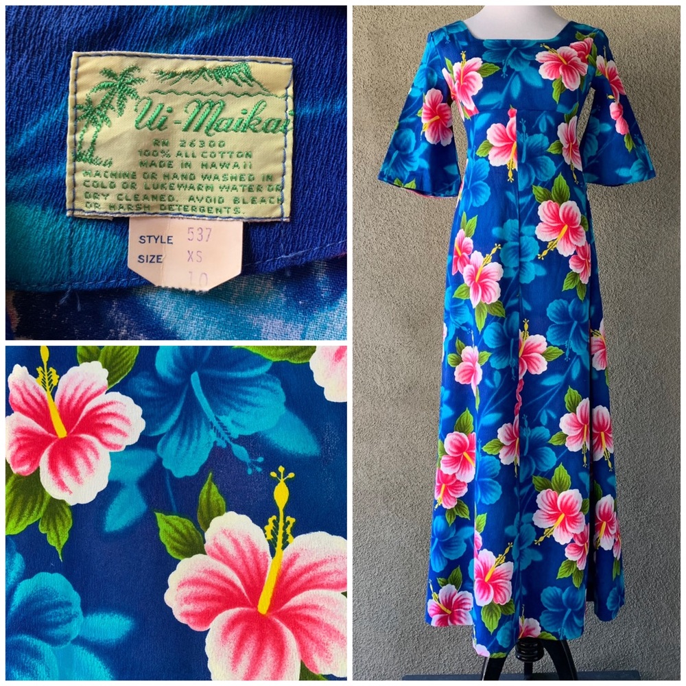 🌺 “Ui-Mai-Kai” Vintage Barkcloth Muumuu Maxi-Dress size XS 🌺